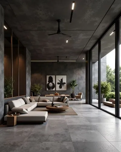  ,this is an image of a modern living room,concrete ceiling,interior modern design,exposed concrete,modern living room,contemporary decor,modern decor,living room,luxury home interior,modern minimalis