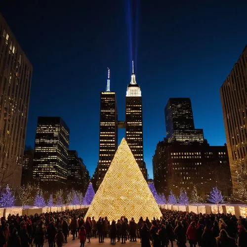 Bjarke Ingels design architecture plaza with christmas light all over the architecture in New York City experience designed to be entered and explored. Explore how distinct architectural styles can be