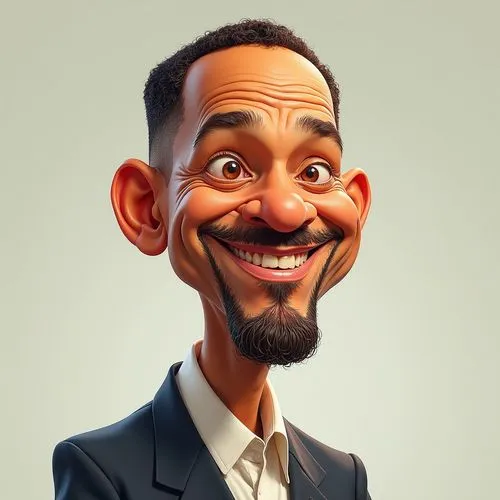 Will Smith,a cartoon man with a goatee, suit and tie,sanjaya,ginobili,caricature,caricaturist,fizdale,ronaldhino