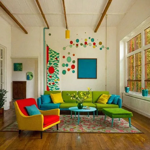 an image of a living room setting with colorful furniture,mid century modern,sitting room,mid century sofa,mid century house,mid century,living room,contemporary decor,modern decor,interior decor,kids
