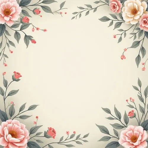 Devise an elegant floral background with muted colors and delicate vines.,an abstract floral frame on a white background,floral digital background,japanese floral background,paper flower background,fl