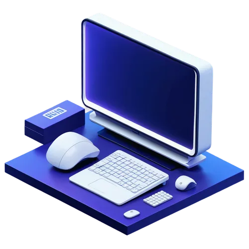 A  cartoon,A captivating marketing shot of a modern computer face, accented by bold night blue and lila hues, appealing to tech enthusiasts, in the style of animated gifs, clean and simple designs, 3D