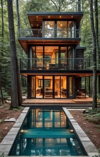 house in the forest,timber house,new england style house,the cabin in the mountains,pool house,cubic house,mid century house,modern house,summer house,modern architecture,inverted cottage,wooden house