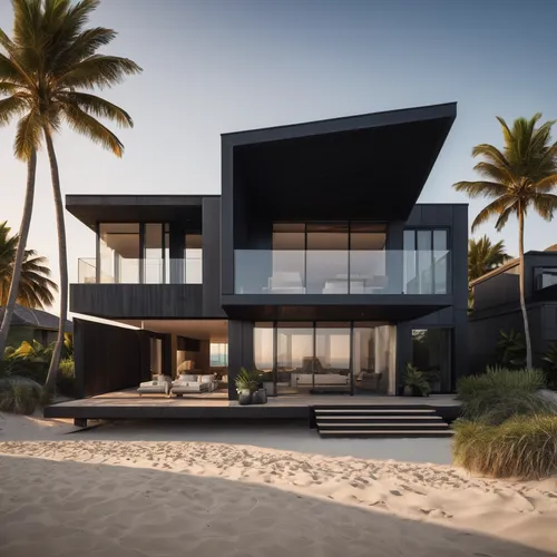luxury black modern house, in background beach,dunes house,modern house,beach house,modern architecture,luxury home,luxury property,tropical house,3d rendering,house by the water,modern style,beautifu
