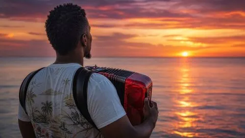 a man with a backpack standing on a beach,sunset,the horizon,sunsets,man silhouette,man at the sea,dusk background,reunion island,sundown audio,sunset glow,horizons,kite boarder wallpaper,golden sun,s