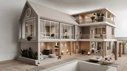 the interior of a house with multiple levels and various seating areas,model house,dolls houses,loft,lofts,doll house,an apartment,penthouses,danish house,dollhouses,shared apartment,cubic house,smart