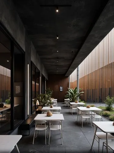 INTERIOR DESIGN, ARQUITECTURE, cafe and pastry , WITHOUT WINDOWS, BLACK BOX INSIDE SPACE , BLACK FLOOR AND WALLS AND CEILING, black floor, black concrete walls, black concrete ceiling, white square ta