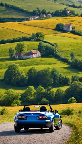 Imagine you are driving the 1995 Mazda MX-5 Miata through a picturesque countryside with the top down, feeling the wind in your hair.,chrysler viper gts-r,viper gts,aston martin dbs v12,aston martin o