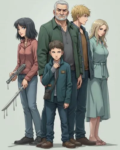 Horror protagonists ,people, a child and a man stand in front of the camera with guns,the dawn family,outnumbered,protagonists,magnolia family,generations,families,inherits,subfamilies,family group,ap