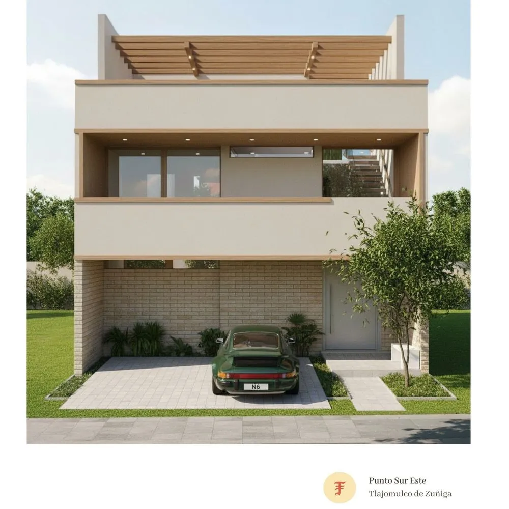 the car is parked in front of the home