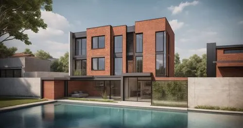 Render a hand-drawn architectural sketch of a modern residential house facade. The design features clean geometric lines, minimalist composition, and a contemporary aesthetic. The facade incorporates 