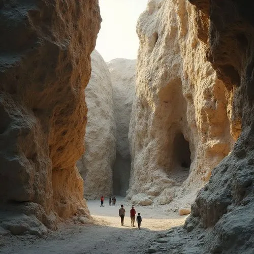 Daniel Libeskind’s Jewish Museum, reimagined in a rocky ravine
“Stone shards emerging from earth like tectonic plates. Visitors explore storytelling spaces inside cracked earth walls. Sunset shadows d