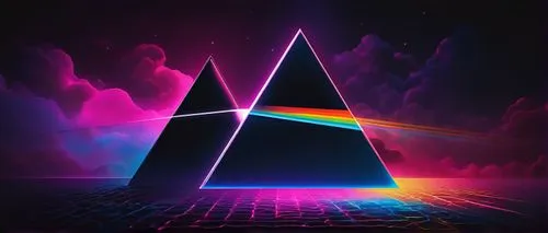 Dark background, pink Floyd logo, bold font, neon light effect, glowing edges, subtle gradient, 3D-like texture, metallic sheen, abstract shapes, psychedelic patterns, vibrant colors, retro-futuristic