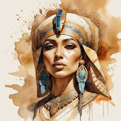 (watercolor:1.2) portrait of a Egyptian Goddess, warm tone rendering, a digital rendering, trending on Behance, award winning, awe-inspiring. award winning artwork in artstation, sepia,an indian woman