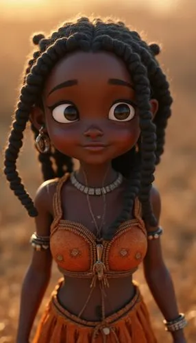 Beautiful flirty young chubby busty black nubian girl like black african Himba Princess Merida with gorgeous body, with braided black hair, black skin. masterpiece, Cinematic film still, shot on v-rap