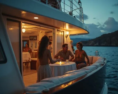 a group of people sitting around a table on a boat,on a yacht,yacht exterior,aeolian islands,houseboat,yacht,romantic dinner,chartering,taxi boat,yachtswoman,yachting,cruises,boat operator,yachts,boat