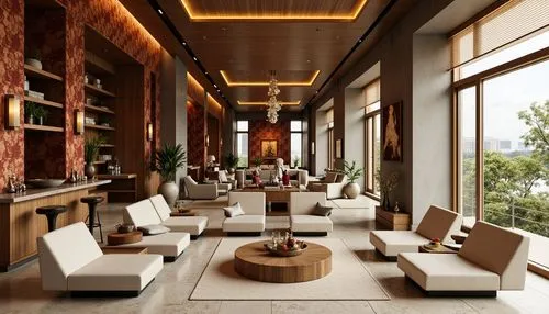 Richly ornamented interior, luxurious velvet fabrics, jewel-toned accent walls, warm golden lighting, soft beige furniture, elegant marble countertops, sophisticated metallic accents, refined minimali
