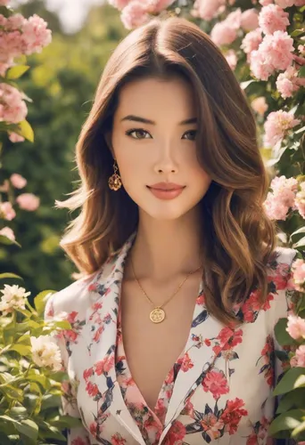 Professional Headshots，Women's Fashion，Preppy Chic,floral,floral background,beautiful girl with flowers,girl in flowers,vintage floral,flower background,pink floral background,japanese floral backgrou