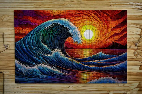 Sunset Wave  HD Metal print with Floating Frame on Back,rainbow waves,ocean waves,tidal wave,tsunami,waves,big wave,japanese waves,wave wood,water waves,waves circles,wave pattern,big waves,god of the