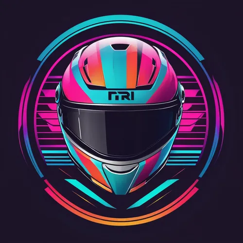 Logo for Promeai on the theme of racing helmet, vector, simplistic, company logo, synthwave style,vector graphic,vector illustration,vector design,tiktok icon,vector art,bot icon,moto gp,80's design,m