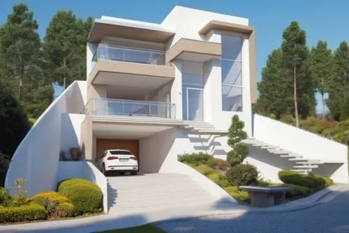 Gramado,a 3d rendering of a modern house,modern house,modern architecture,residential house,cubic house,render,model house,dunes house,contemporary,two story house,house shape,modern building,private 