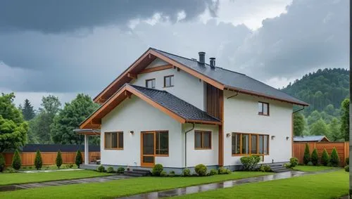 a white and wood two story house with an umbrella,small house,house insurance,home landscape,miniature house,prefabricated buildings,heat pumps,little house,danish house,small cabin,weatherboarding,in