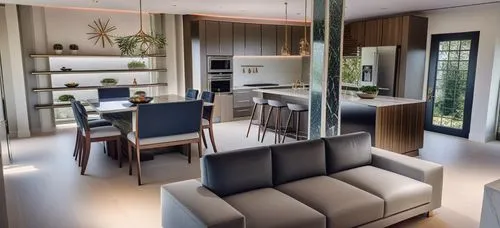 a couch in a living room with kitchen,modern kitchen interior,interior modern design,modern kitchen,contemporary decor,luxury home interior,home interior,modern room,modern decor,interior design,moder