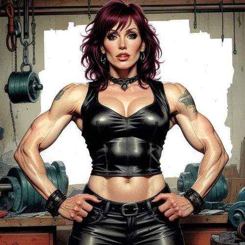 half figure Rough (color pencil sketch on old cracked paper), 
((Young) beautiful goth female (Marilu Henner, (muscle babe, big muscles, defined muscles)), in corsage),
 cruel seductive smile, dark se