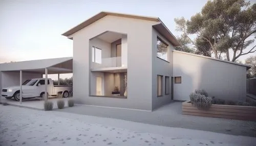 a truck and a house with some sand,prefab,prefabricated,prefabricated buildings,3d rendering,promisor,prodromal