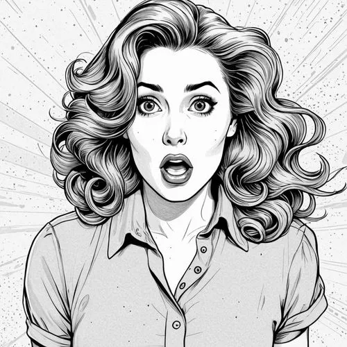 Masterpiece.
Line art, comic art, ink drawing, 
inspired by 
JIM LEE 
, by STAN LEE, 
defined muscles, perfect big chest,a woman with a surprised look on her face,comic halftone woman,comic halftone,d