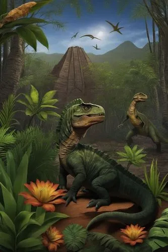 1. KompositionDramatische Konfrontation: Zwei große Dinosaurier stehen sich frontal gegenüber und dominieren das Bild.
Die Triceratops (links) und der Tyrannosaurus rex (rechts) bilden eine klassische