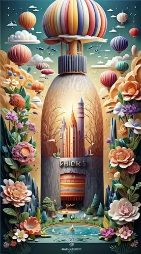 a surreal art print of a space station on a rocket,guerlain,basil's cathedral,perfume bottle,grossmith,lachapelle,cointreau