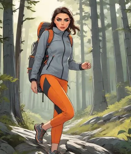 Women's lightweight hiking jacket, functional, sleek, Catalog photoshoot of minimalist outdoor Footwear and apparel brand, sleek, tech, urban versatility, forest, modern, sustainable, clean, simple, g