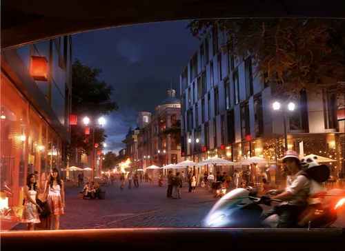 city, at night,the motor cycle is riding along the busy street,gastown,herrengasse,hambourg,lille,ektachrome,drottninggatan,ringstrasse,spui,night scene,french quarters