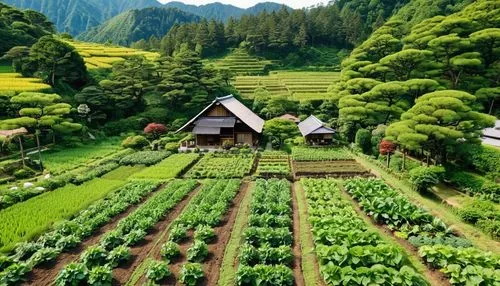 there is a small garden with a lot of plants growing in it, rows of lush crops, permaculture, idyllic and fruitful land, farm land, wide view of a farm, gardening, garden at home, garden, immaculate r