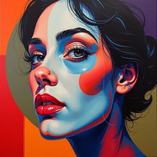 a painting with makeup on it,nielly,jasinski,cool pop art,musidora,popart,gangloff,modern pop art,woman portrait,emic,jeanneney,vanderhorst,oil painting on canvas,pop art woman,pop art style,pop art c