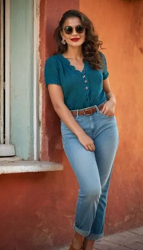 "BONITA", visible brand of informal, simple and everyday clothing, pretty woman, the most beautiful of all women, perfect, very thin, (in a humble house with orange walls in the Colombian Magdalena ar