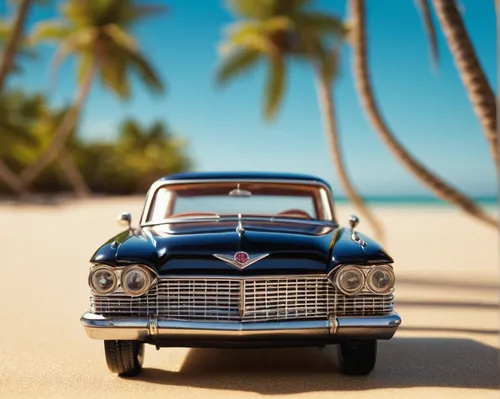 Craft a GIF of a vintage car cruising on a palm-lined beachfront.,classic car and palm trees,cuba background,edsel bermuda,cuba beach,buick super,cadillac de ville series,edsel citation,chevrolet bel 