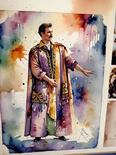 Театральный костюм,a painting of a man with his hands out for soing,watercolor frame,watercolors,water color,church painting,watercolor painting,watercolor