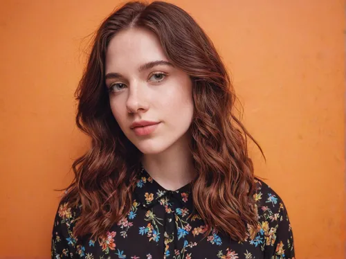 singer headshot photography NYC Cait Caitlin Timmins,portrait background,floral background,portrait of a girl,colored pencil background,colorful floral,orange color,orange half,floral,striped backgrou