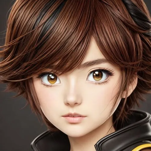 Anime characte COLER Brown and Black,tracer,doll's facial features,anime 3d,colorpoint shorthair,custom portrait,honmei choco,cosmetic,toori,ayu,cosmetic brush,portrait background,anime cartoon,3d ren