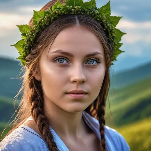 fantasy potrait,laurel wreath,spring crown,girl in a wreath,germanic tribes,jessamine,crown-of-thorns,mystical portrait of a girl,celtic queen,young woman,girl portrait,fantasy portrait,portrait of a 
