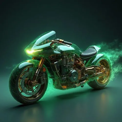 A futuristic gaa motorcycle designed for the urban commuter. The body is sleek and compact, with sharp, angular lines and a lightweight aluminum frame. The wheels are integrated into the body to minim