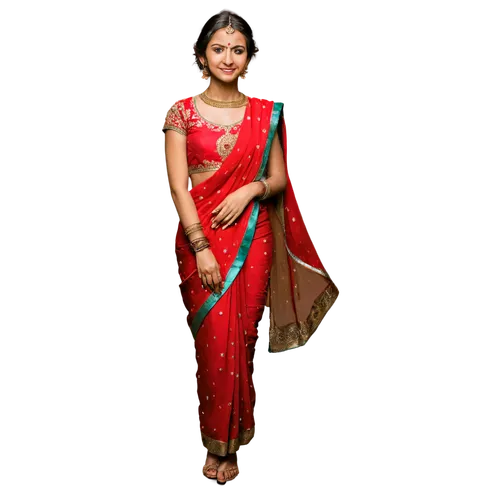 Indian bride, traditional red wedding sari, golden jewelry, intricate henna design on hands, bright brown eyes, dark hair adorned with flowers, vermilion mark on forehead, ornate nose ring, heavily em