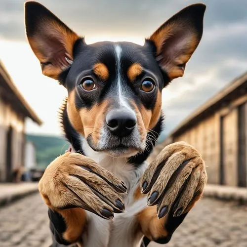 dog sitting on the outside of building holding paw,dog photography,rat terrier,animal photography,dog pure-breed,mixed breed dog,cute puppy,street dog,dog,dog breed,chihuahua,female dog,paw,terrier,ch