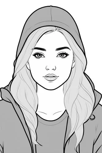 Young Female ,a drawing of a person with an hoodie over their head,fashion vector,vector illustration,vector art,eyes line art,my clipart,annabeth