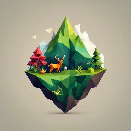 Create a nature-themed logo,low poly,low-poly,isometric,mountain world,game illustration,dribbble,dribbble icon,forest animals,low poly coffee,forest background,mountain scene,mobile video game vector
