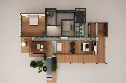 an aerial s shows the living space and bedroom of a home,an apartment,habitat 67,lofts,shared apartment,apartment,apartment house,sky apartment,apartments,townhouse,multistory,two story house,condomin