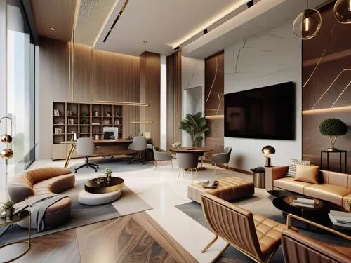 a large room with leather couches and modern style chairs,interior modern design,contemporary decor,modern decor,modern living room,interior decoration,interior design,luxury home interior,andaz,moder