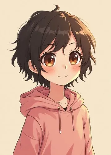 "A minimalistic flat-color anime-style illustration of a young woman in a lo-fi aesthetic. She has a slender silhouette outlined by thick 5-pixel black lines, with human-like proportions. Her short, s